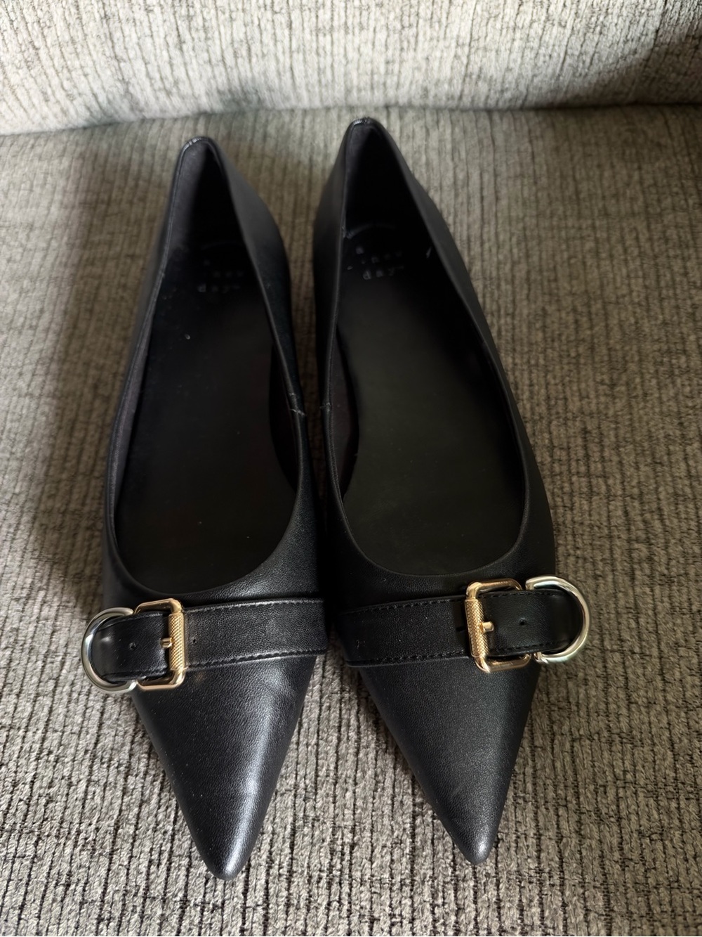 a new day Black Pointed Toe Flats with Gold Buckle
